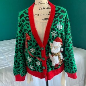 33 Degrees Fancy Cat Christmas Sweater Sz L